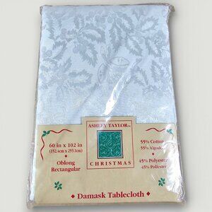 Ashley Taylor Christmas Damask Tablecloth White Oblong Rectangular 60x102 NEW